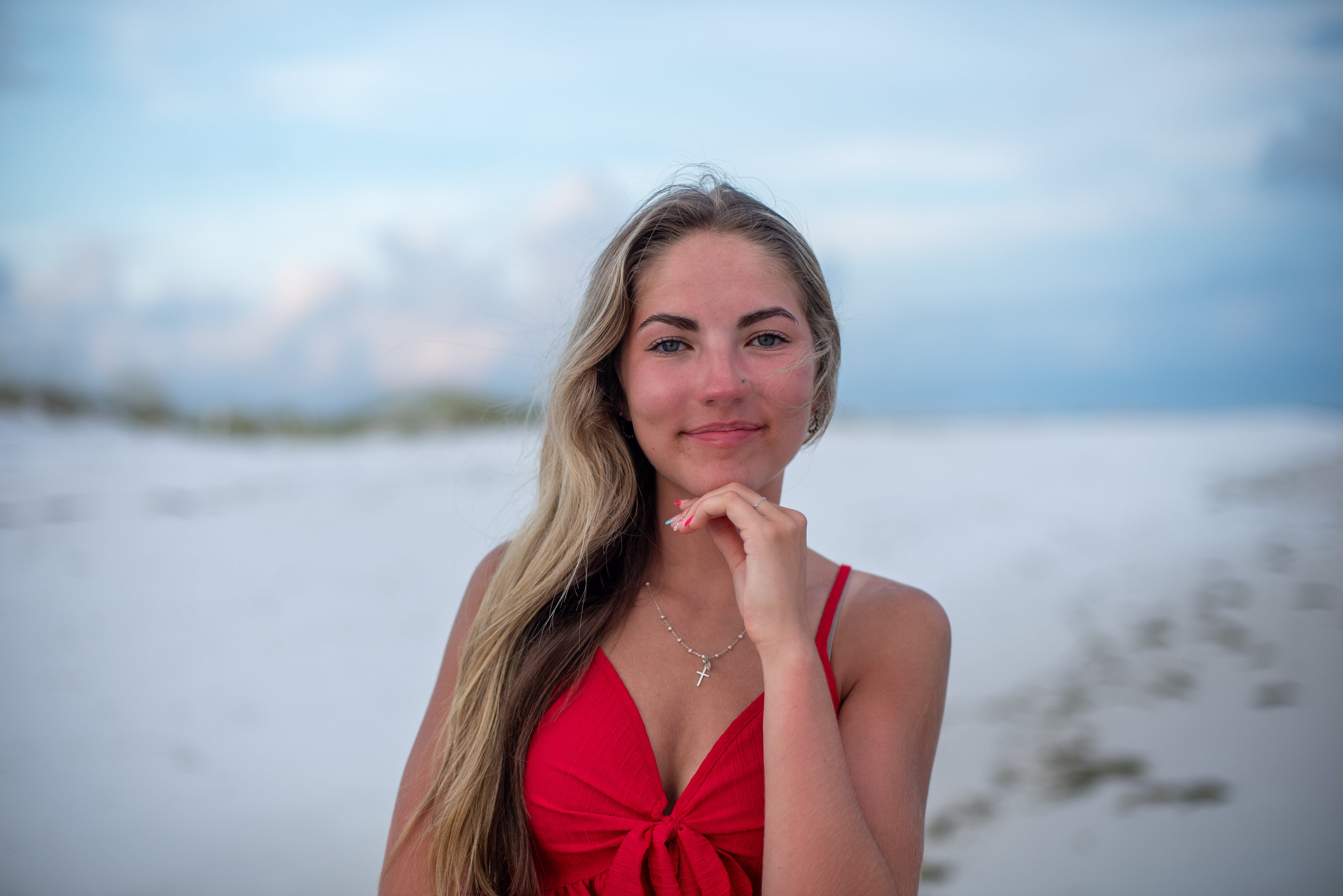 Beach senior portrait closeup